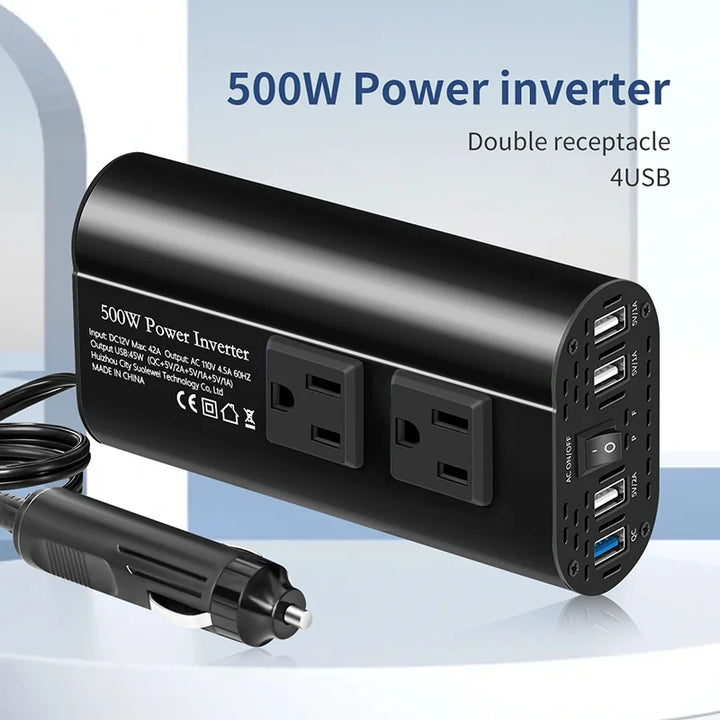 500W Car Power Inverter with Dual AC Outlets & 4 USB Ports - Carmodza.com
