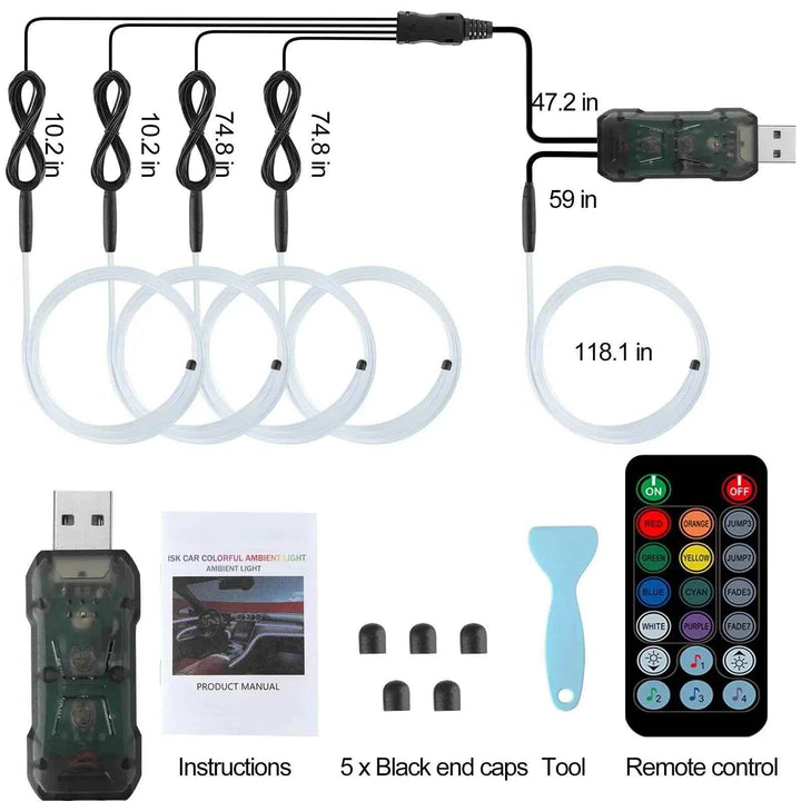 Car Interior Ambient Lighting Kit - USB Music Sync LED Strip Lights - Carmodza.com