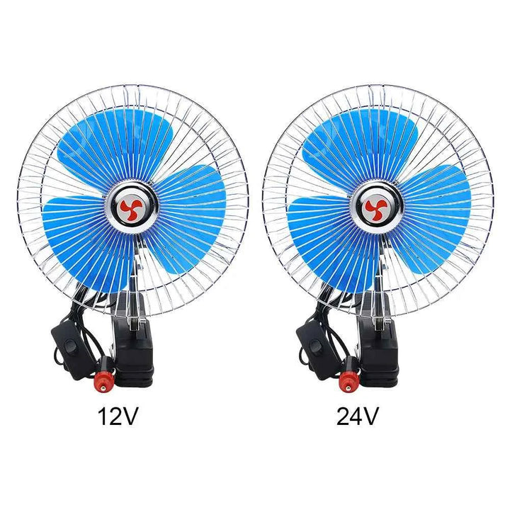 8 Inch Air Cooling Fan 12V/24V 15W Electric Car Oscillating Fan Low Noise Summer Cooling Fan Rotation Adjustable Clip-On Car Fan