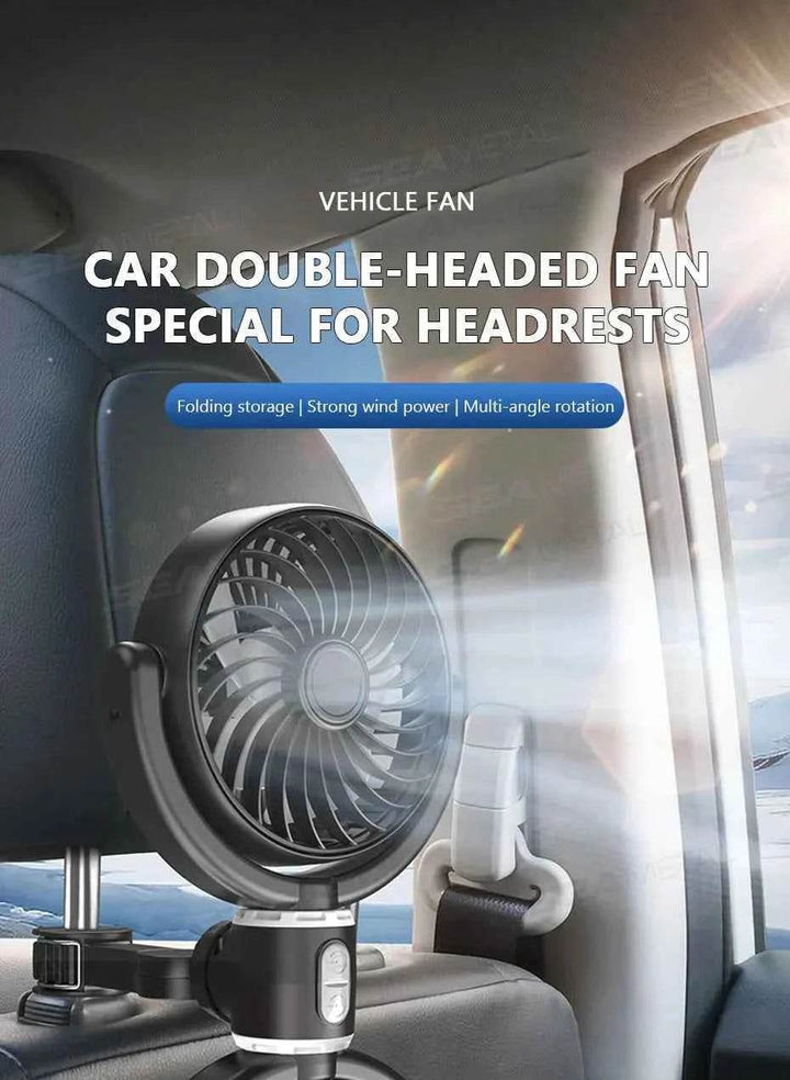 Car Headrest Cooling Fan - SEAMETAL Dual-Head USB - Carmodza.com