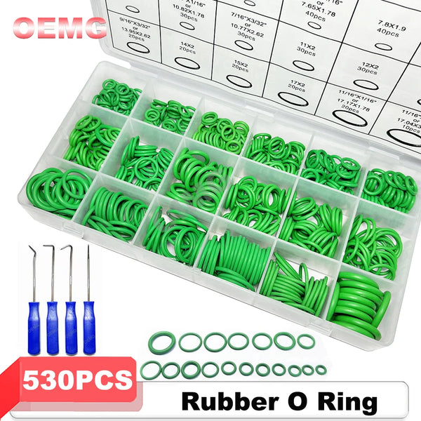 Car A/C O-Ring Kit - 530 Pcs Rubber Seal Gasket Set