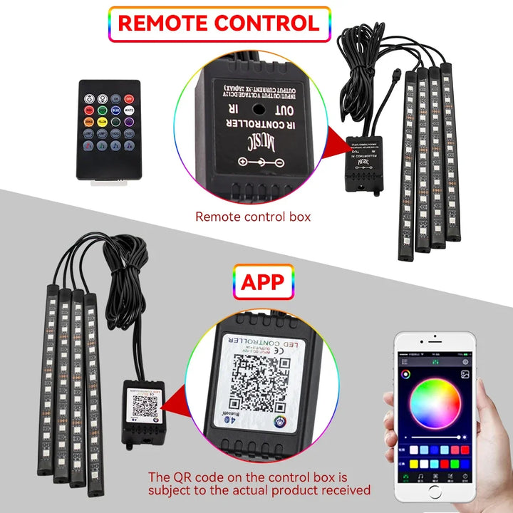 Car Interior Ambient Foot Light – RGB LED Neon Lights App Control with USB - Carmodza.com