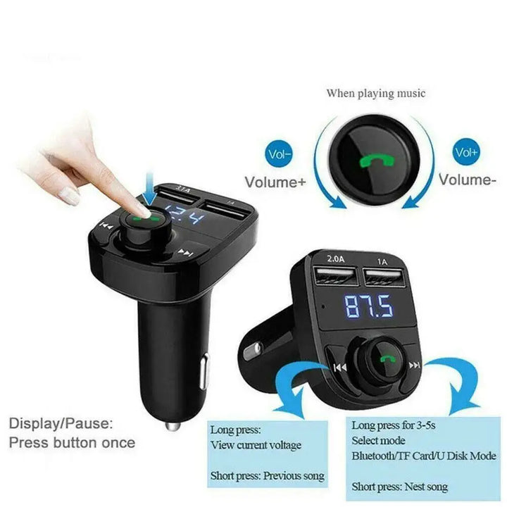 Bluetooth FM Transmitter Car Kit with 3.1A Dual USB & Hands-Free - Carmodza.com