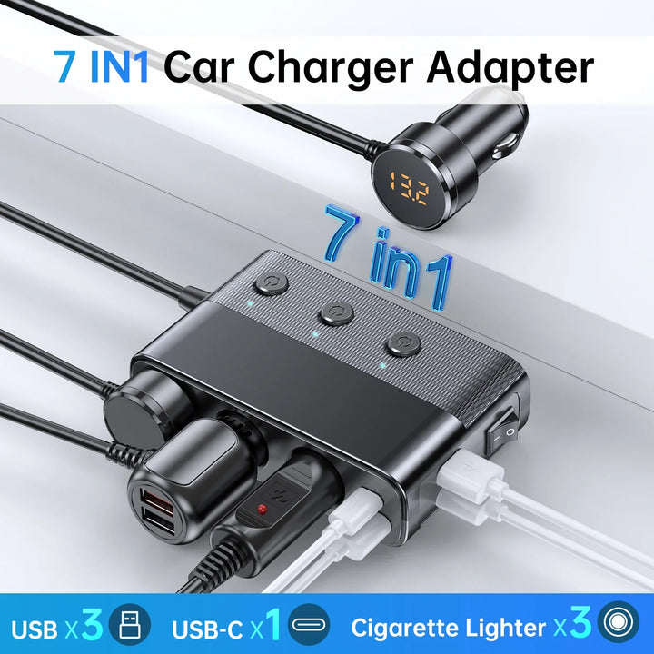128W Car Charger Splitter Adapter with PD 30W & QC 3.0 Fast Charging - Carmodza.com