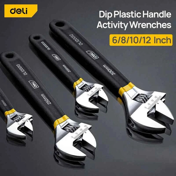 Deli Adjustable Wrench Large Opening long Handle Universal Spanner Carbon Steel Mechanical Workshop Hand Car Repair Tools
