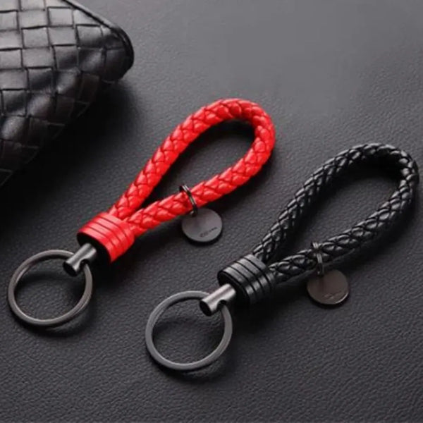 Braided Leather Car Keychain | Stylish Woven Rope Keyring - Carmodza.com