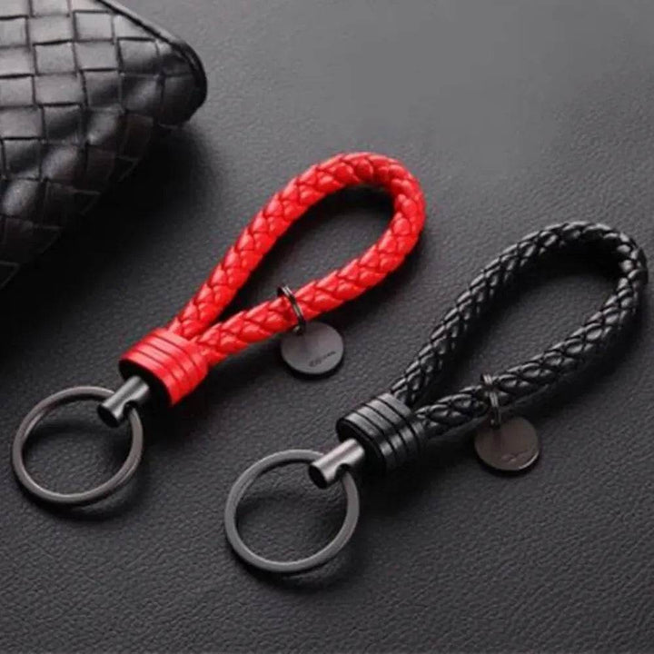 Braided Leather Car Keychain | Stylish Woven Rope Keyring - Carmodza.com