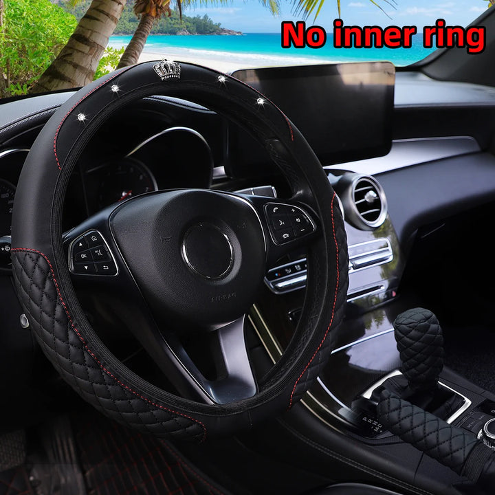 Leather Car Cover Set - 3pc Quilted Crown & Diamond Accent - Carmodza.com