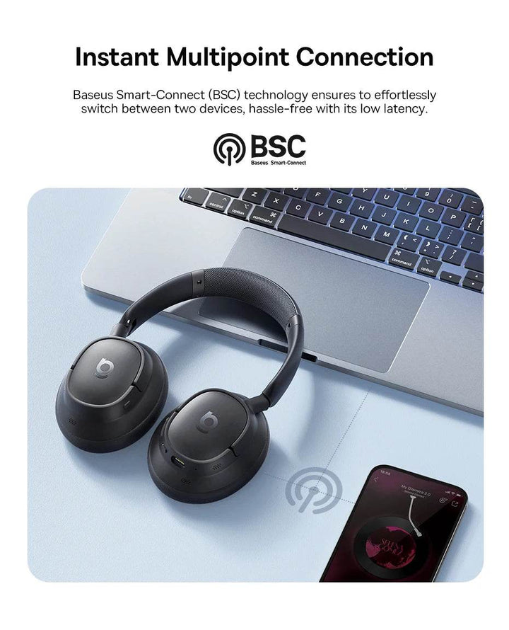 Baseus Wireless Noise Canceling Headphones - 120H Playtime - Carmodza.com