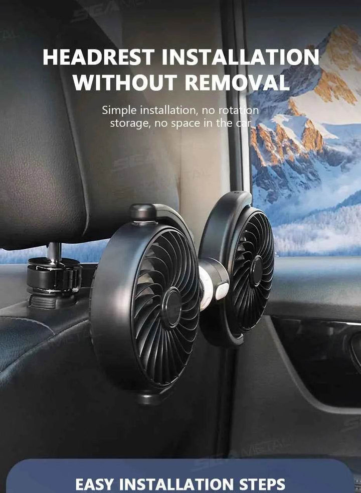 Car Headrest Cooling Fan - SEAMETAL Dual-Head USB - Carmodza.com