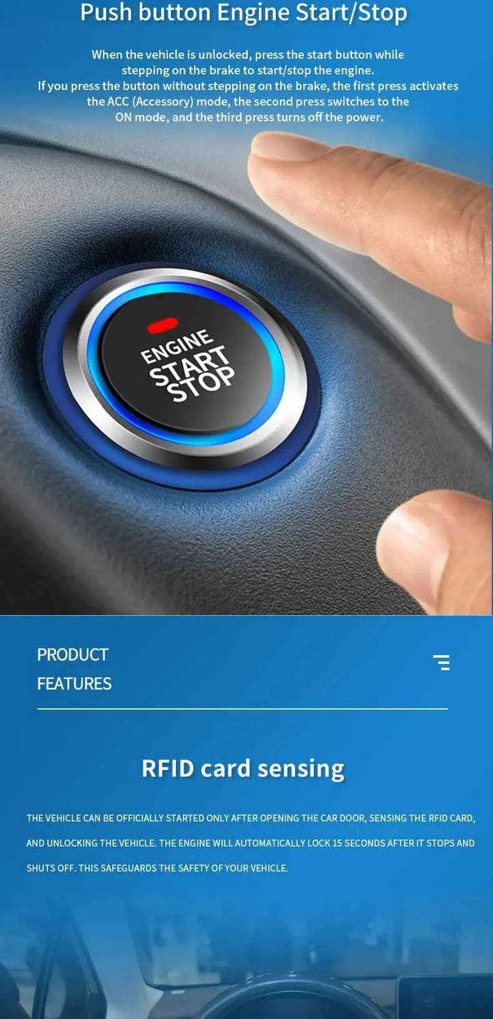 Car Push Start System Push To Start Ignition Kit RFID Technology Passive Inductive Key for 12v Vehicles