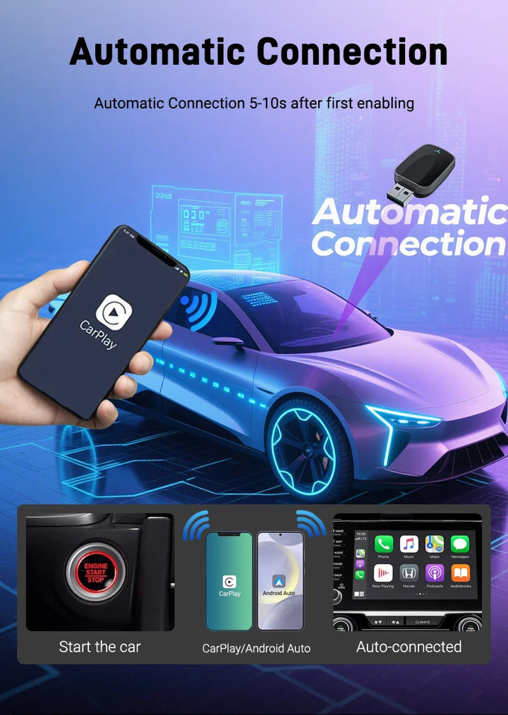 Wireless CarPlay Android Auto Adapter | 2-in-1 USB Dongle - Carmodza.com