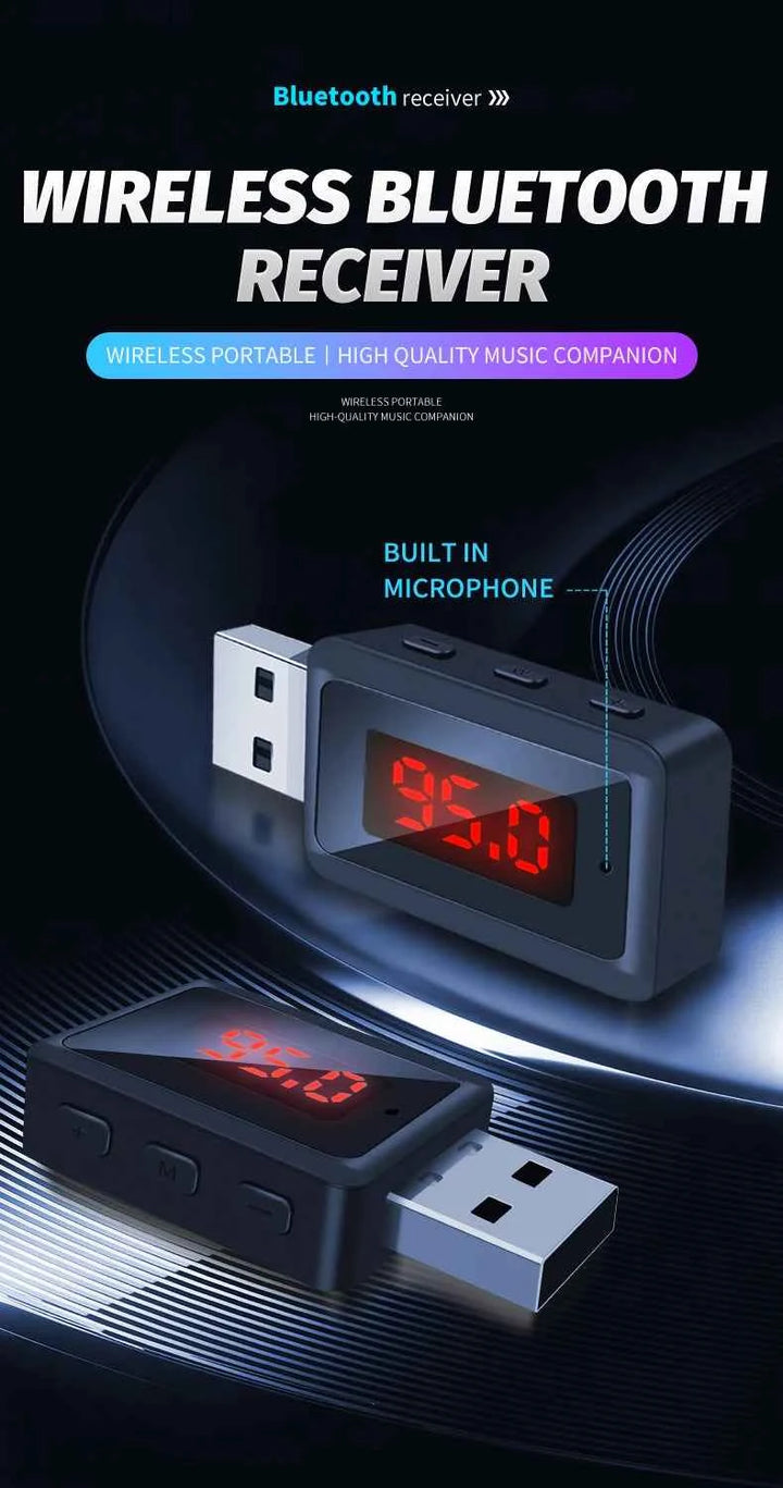VAORLO Car Bluetooth 5.3 FM Transmitter USB Wireless Audio Adapter With MIC Hands-Free Calling Music For Car Audio