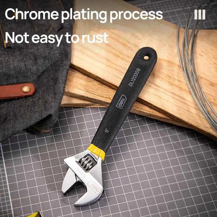 Deli Adjustable Wrench Large Opening long Handle Universal Spanner Carbon Steel Mechanical Workshop Hand Car Repair Tools